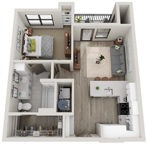 Floor plan for 1 bed, 1 bath, 623 sqft